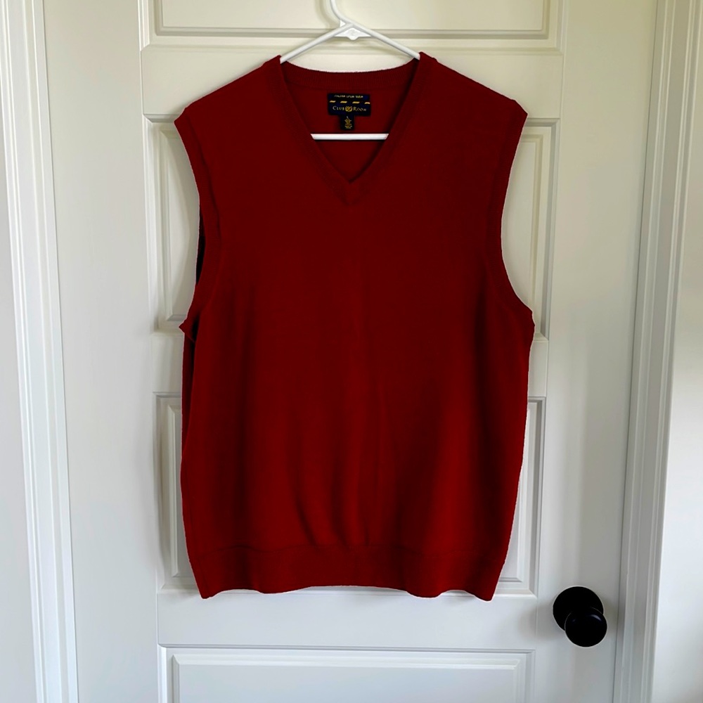 Club Room Italian Spun Yarn Merino Wool Sweater Vest Deep Red Large L